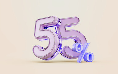 mega shopping offer 55 percent discount metallic glossy 3d render concept for holiday festival 