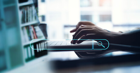 Wall Mural - data search technology, search engine optimization seo. business man's hands using laptop computer, 