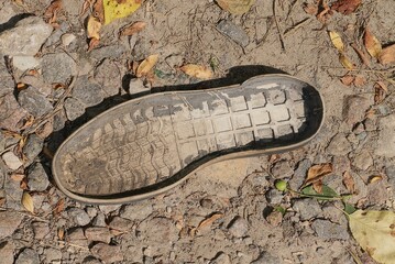 Canvas Print - one old dirty gray plastic shoe sole lies on the ground in the street