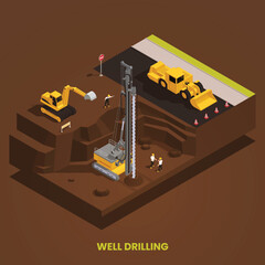 Poster - Well Drilling Isometric Composition