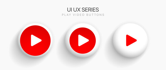 Poster - Flat style red play button icon. Start sign. Play music or sound vector element for UI UX, website, mobile app.