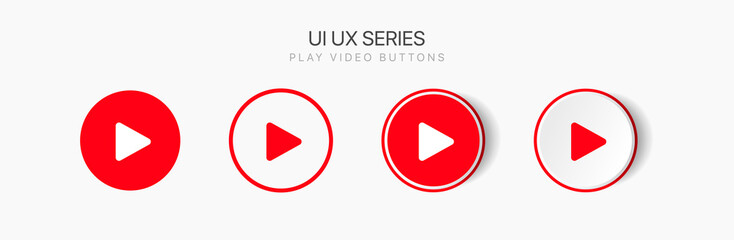 Poster - Flat style red play button icon. Start sign. Play music or sound vector element for UI UX, website, mobile app.