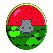 Hippo and watermelon vector graphic illustrator on white background