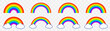 Colorful rainbows icons set. Collection classic rainbow. Red, orange, yellow, green, blue and purple colour. Rainbow with white cloud.