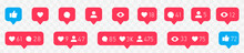 Like Social Network Icons. Like, Thumb Up And Heart Collection. Buton For Social Media. Follower Notification Symbol.