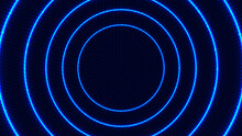 Abstract Radial Motion Lines Circles Blue Glowing Neon Luminous Lighting Effect Bright Energy Rays With Dots Particles On Dark Background