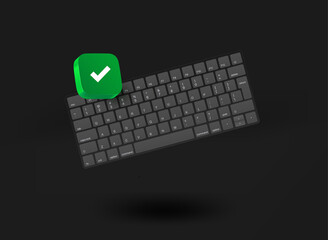 Aufkleber - Compact cpmputer keyboard with checkmark icon. 3d vector illustration