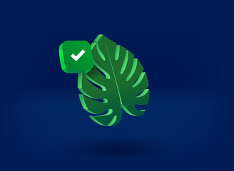 Aufkleber - Green leaf with checkmark icon. 3d vector illustration