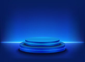 Aufkleber - illuminated studio with neon light and podium. 3d vector illustration