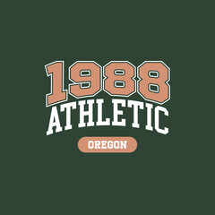1988, Oregon design for t-shirt. College tee shirt print. Typography graphics for sportswear and apparel. Vector illustration.