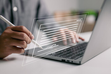 Aufkleber - Electronic signatures. Electronic document, digital form connected to a transferred document, intent to sign agreement, and legal arrangement.
