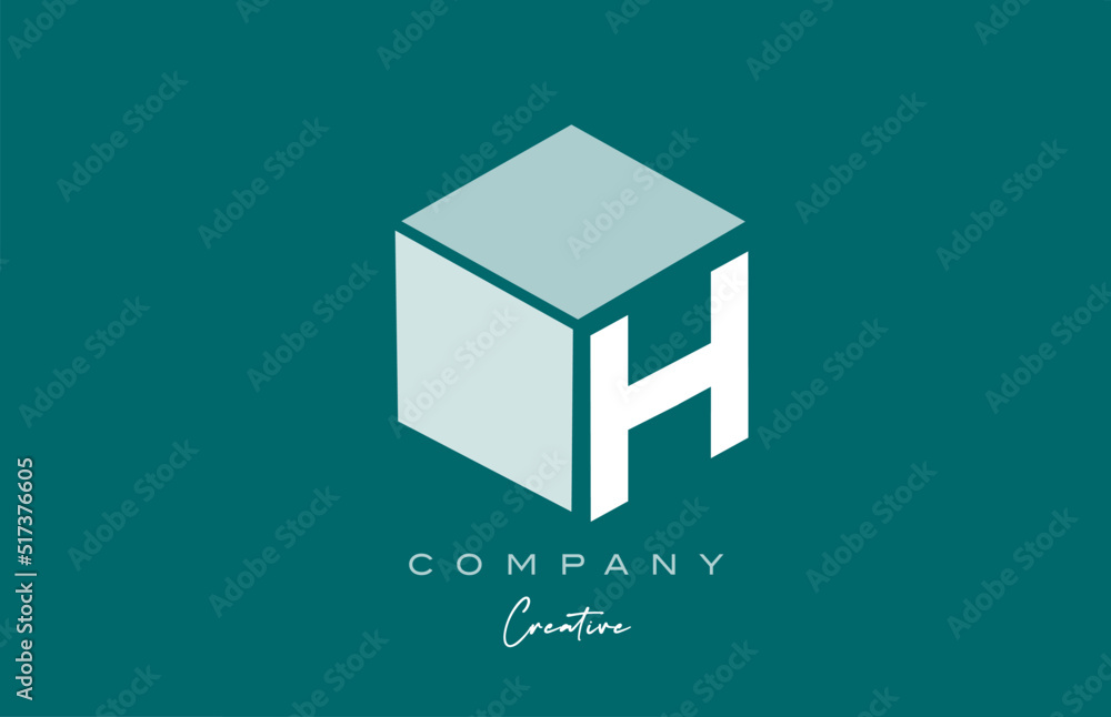 cube H three letter cube alphabet letter logo icon design with green ...