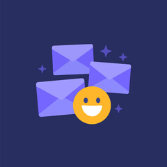 Sticker - emails and happy emoji icon, vector