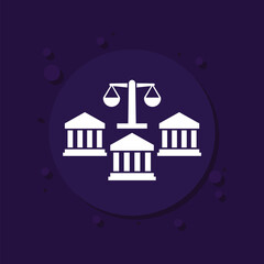 Sticker - banking law icon with scales, vector