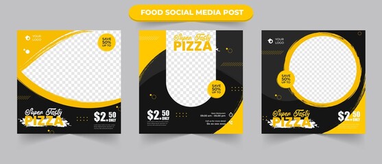 Wall Mural - cullinary pizza food promotion menu in black and yellow background color suitable for social media p
