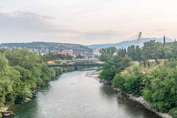 Poster - Morning view on Moraca river in capital of Montenegro.