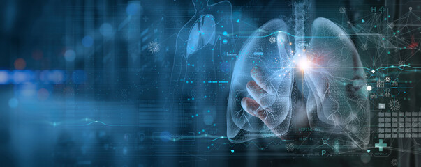 Radiology Doctor working diagnose treatment virtual Human Lungs and long Covid 19 on modern interface screen.Healthcare and medicine,Innovation and Medical technology Concept.