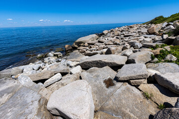 Rocky Ocean Shoreline Scenic View in Massachusetts, USA