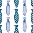 Watercolor seamless pattern with neckties on Father's Day in blue colors on white background. For various products etc. 