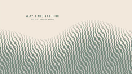 Wall Mural - Wavy Ripple Lines Halftone Engraving Pattern Abstract Vector Harmony Rhythm Curved Pale Green Border Isolated On Light Background. Half Tone Art Graphic Aesthetic Neutral Wallpaper. Bent Form Backdrop