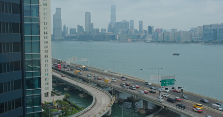 Fototapete - North Point, Hong Kong Highway traffic in Hong Kong