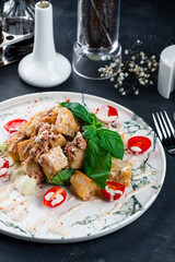 Poster - Traditional salad with bread, vegetables and tuna or Panzanella salad. Italian Cuisine