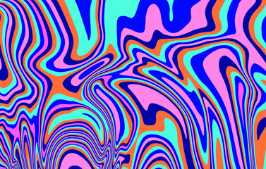 Wall Mural - Abstract op-art trippy background with warped colorful lines. Trippy 70s style illustration.