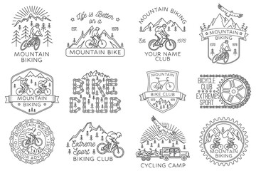 Wall Mural - set of mountain biking badge, logo, patch. vector illustration. concept for shirt or logo, print, st