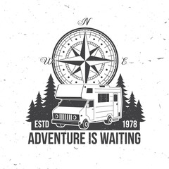 Wall Mural - adventure is waiting. vector illustration concept for shirt or logo, print, stamp or tee. vintage ty