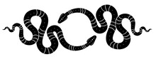 Two black snakes form a circular frame. snakes. Isolated illustration of a snake on a white background.