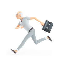 Wall Mural - 3d senior man running with a briefcase