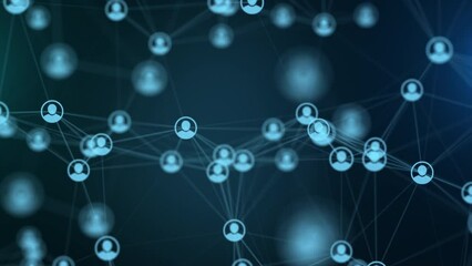 Social networks and interaction concept. Virtual icons of network community with connected anonimous people. Global network connecting with points and lines. Cyber technologies link background