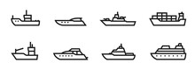 Ship Line Icon Set. Boat And Vessels For Sea Travel And Transportation