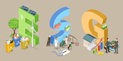 Wall Mural - 3D Isometric Flat Vector Conceptual Illustration of ESG as Environmental, Social and Governance, Corporate Sustainability Performance