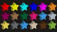 3D Colorful Star Pattern Isolated On Black Background.