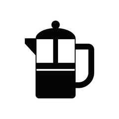 Poster - Coffee pot, french press icon in black flat glyph, filled style isolated on white background