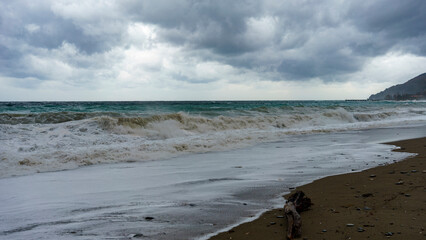 Poster - Seascape with overcast skies and stormy waves