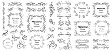 Calligraphic Design Elements . Decorative Swirls Or Scrolls, Vintage Frames , Flourishes, Labels And Dividers. Retro Vector Illustration