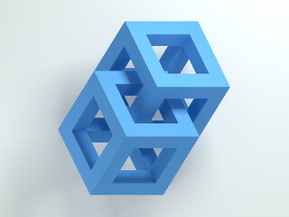 two intersected blue cube frames, abstract 3d