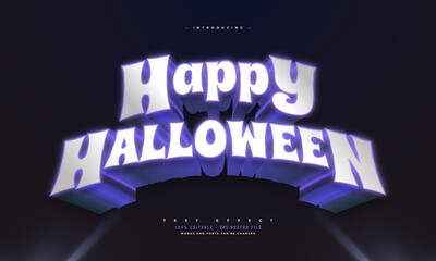 Wall Mural - happy halloween text in white and purple with 3d effect
