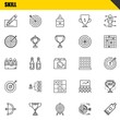 skill vector line icons set. edit, archery and candidates Icons. Thin line design. Modern outline graphic elements, simple stroke symbols stock illustration