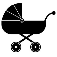 Baby Carriage Icon On White Background. Pram Sign. Flat Style.