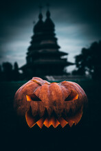 Halloween Pumpkin On A Cemetery
