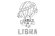 © Nadine.de.trevile - Steampunk-style airship in the form of a libra. Illustration with lettering of the zodiac sign libra in steampunk style, drawn in a linear doodle style. For a calendar or coloring book.