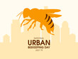 National Urban Beekeeping Day vector. Honey bee and city skyline silhouette icon vector. Beekeeping in the city illustration. July 19. Important day