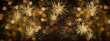 Leinwandbild Motiv HAPPY NEW YEAR 2023 - Celebration New Year's Eve, Silvester 2023 holiday background panorama greeting card - Golden firework fireworks pyrotechnics on dark night sky..