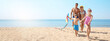 © New Africa - Happy family with kite at beach on sunny day, space for text. Banner design