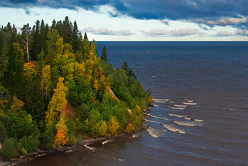 Wall Mural - Russia. Vologda region. Autumn colors on the Southeastern shore of Lake Onega near the mouth of the Andoma River.