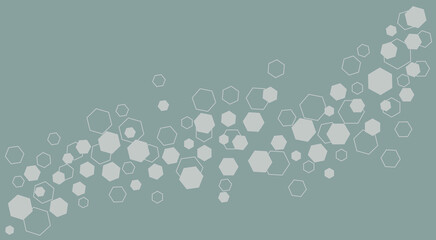 Wall Mural - Abstract geometric wallpaper. Light gray hexagons are scattered diagonally from the lower left corner to the upper right corner on a gray-green background.