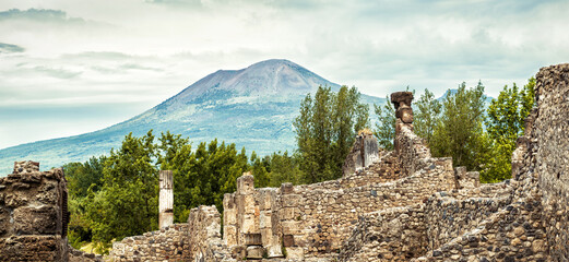 Wall Mural - Mount Vesuvius view from Pompeii, Campania, Italy